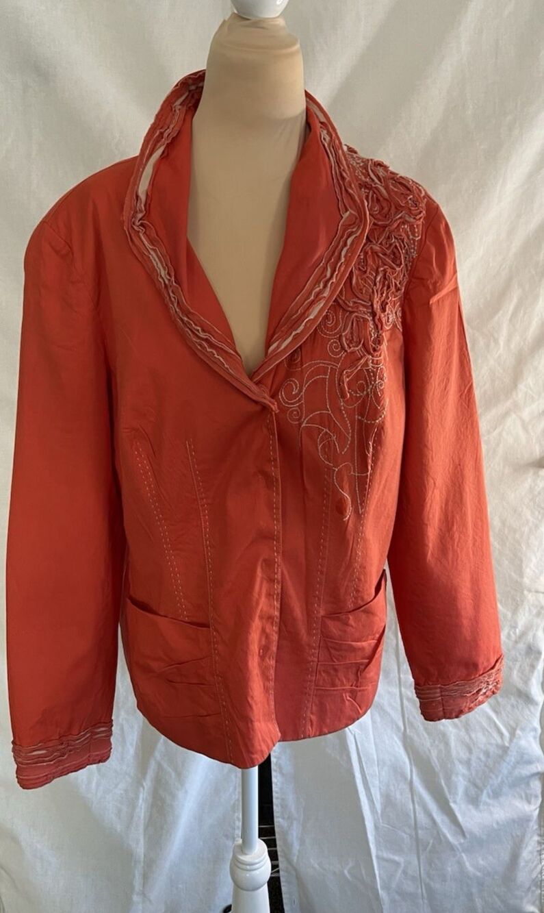 Coldwater Creek Orange Embroidered Blazer Jacket Shoulder Pads 14